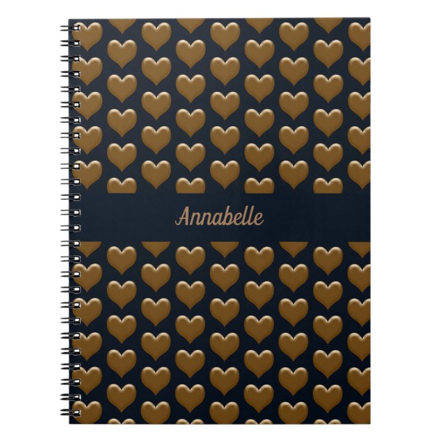 Cuaderno Elegante Diario de Corazones de Oro Cepillado Gran (Frente)