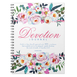 Cuaderno Elegante Diario De Devoción De Flora Azul Rosa