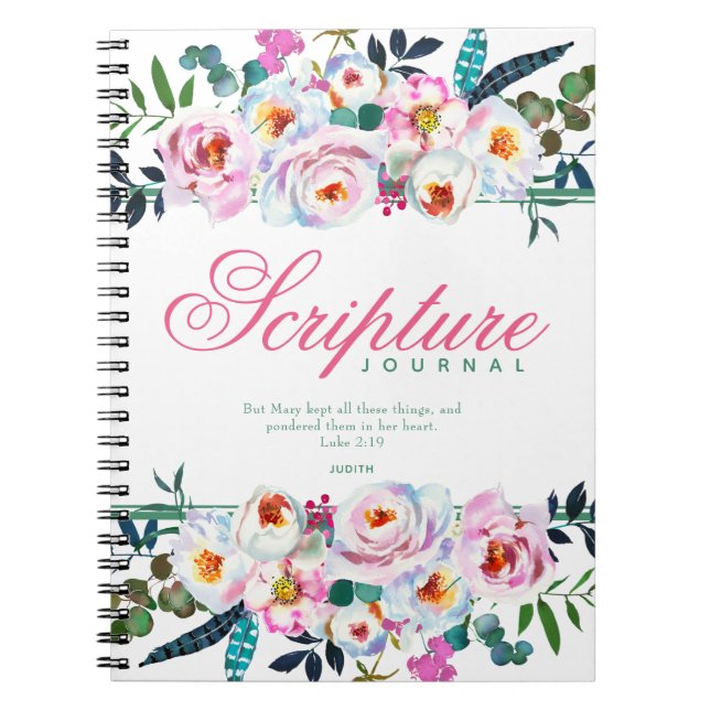 Cuaderno Elegante Diario de Escritura con Flora Rosa Verde (Frente)