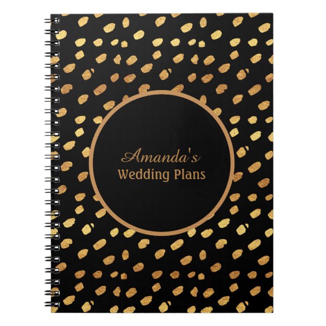 Cuaderno Elegante Diario de Planes de Boda Negro y Oro (Frente)