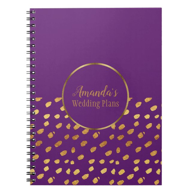 Cuaderno Elegante diario violeta y Boda de oro planea (Frente)