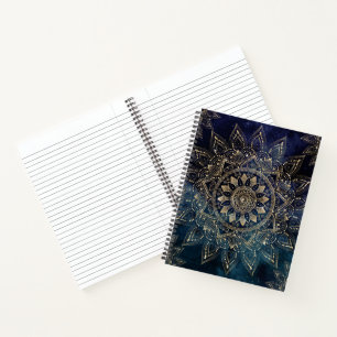Cuaderno Elegante diseño de galaxia azul Mandala dorada