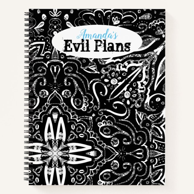 Cuaderno Elegante diseño de mandala en blanco y negro, pill (Anverso)