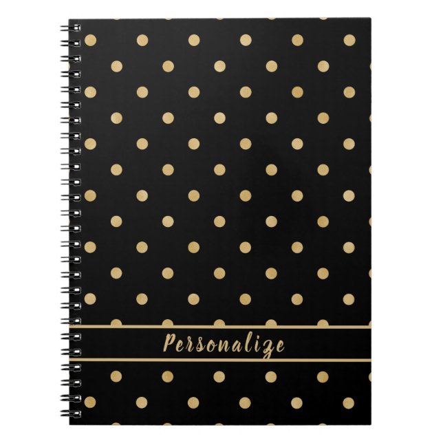 Cuaderno Elegante diseño de patrón negro de puntos de polka (Frente)