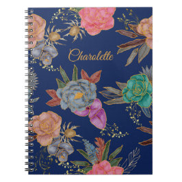 Cuaderno Elegante diseño floral con lámina dorada