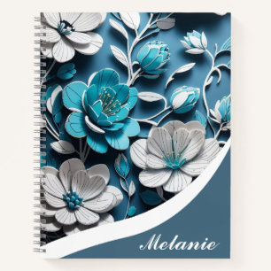 Cuaderno Elegante Diseño Personalizado Girly Floral Blue