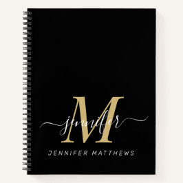 Cuaderno Elegante dorado negro nombre de monograma personal