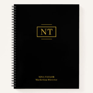 Cuaderno Elegante Dos letras Monograma de Oro Negro