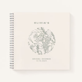 Cuaderno Elegante ducha de novia de flores de hierbas verde