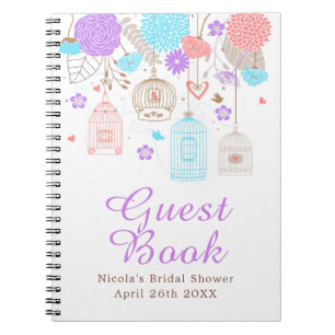 Cuaderno Elegante ducha de novia floral púrpura y azul