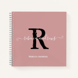 Cuaderno Elegante Dusty Rosa Monograma Script Nombre Inicia