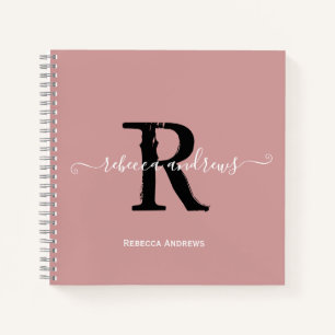Cuaderno Elegante Dusty Rosa Monograma Script Nombre Inicia