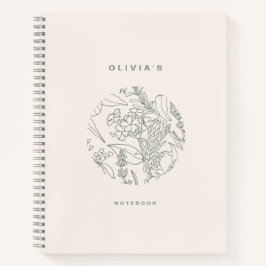 Cuaderno Elegante Ecru Sage Green Flowers Spiral