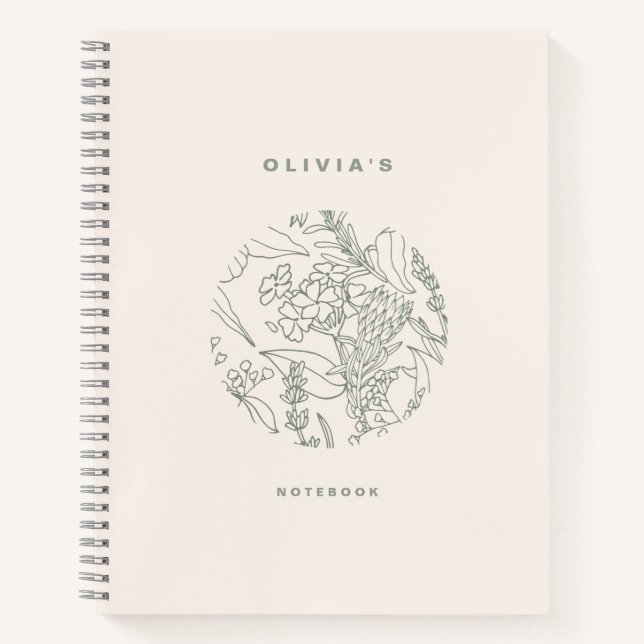 Cuaderno Elegante Ecru Sage Green Flowers Spiral (Anverso)