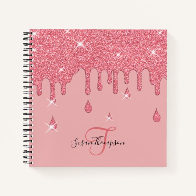 Cuaderno Elegante Efecto de Brillo Rosa Personalizado con D (Anverso)