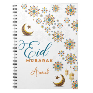 Cuaderno Elegante Eid Mubarak Caligrafía Luna Estrellas