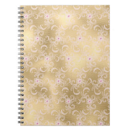 Cuaderno Elegante encaje floral rosa y dorado