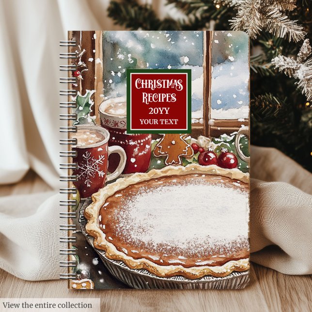 Cuaderno Elegante equipo portátil de recetas de vacaciones  (Elegant Watercolor Holiday Recipe Notebook)