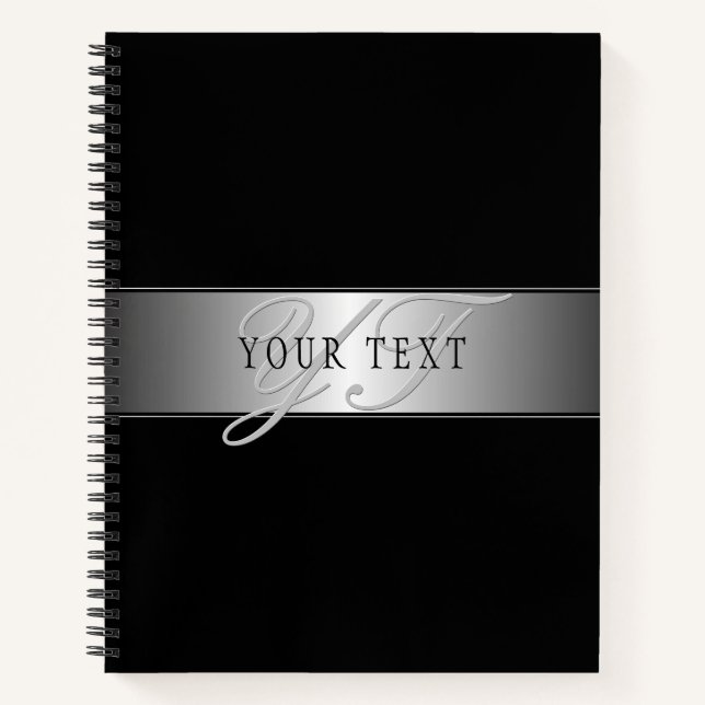 Cuaderno Elegante escritura de monograma editable | Negro (Anverso)
