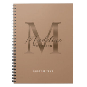 Cuaderno Elegante escritura monograma metálico Taupe marrón