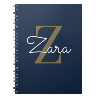 Cuaderno Elegante espiral personalizada de color navy y dor