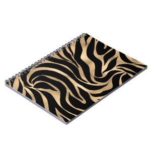 Cuaderno Elegante Estampado Animal de Cebra Dorado Metálico