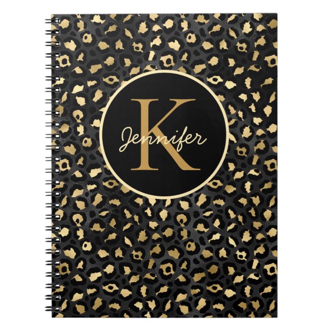 Cuaderno Elegante estampado de animales del Leopardo de oro (Frente)