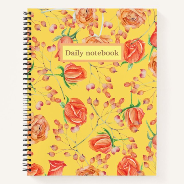 Cuaderno Elegante estampado de bonito amarillo floral (Anverso)