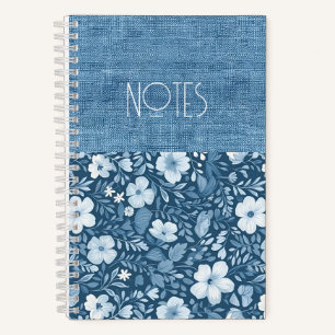 Cuaderno Elegante estilo botánico azul falso negro