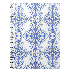Cuaderno Elegante estilo damask floral de cobalto azul y bl