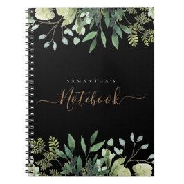 Cuaderno Elegante Eucalyptus Botánico Black Gold Script