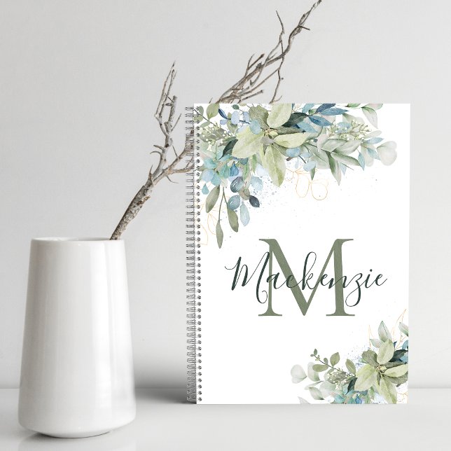 Cuaderno Elegante Eucalyptus Monograma Botánico Floral (Elegant Eucalyptus Botanical Floral Monogram Notebook)