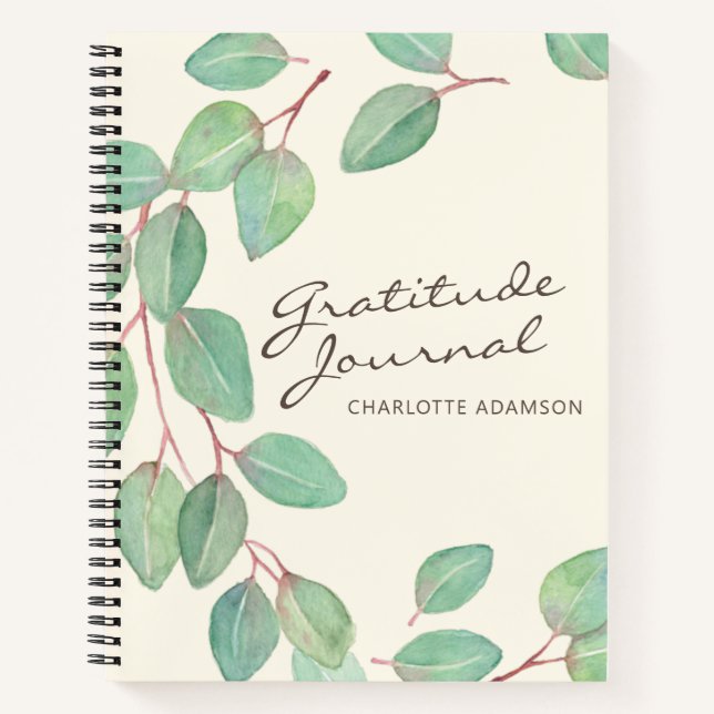 Cuaderno Elegante Eucalyptus Watercolor Personalizado Grati (Anverso)