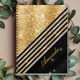 Cuaderno Elegante falso Crystal Gold y negro personalizado