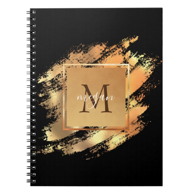 Cuaderno Elegante Falso Oro Glam Pincelada Monograma (Frente)