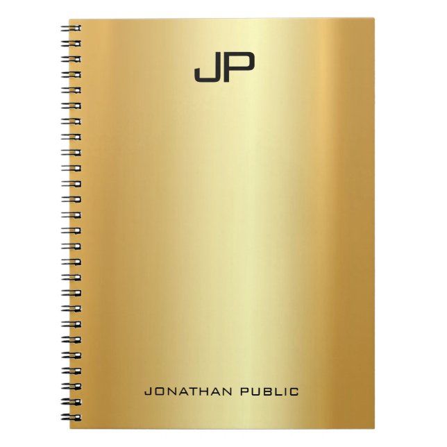 Cuaderno Elegante Faux Gold Modern Monogramed Template (Frente)