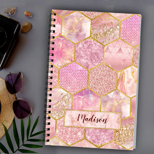 Cuaderno Elegante faux Purpurina rosa geométrico