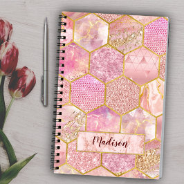 Cuaderno Elegante faux Purpurina rosa geométrico