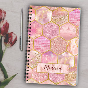 Cuaderno Elegante faux Purpurina rosa geométrico