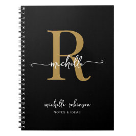 Cuaderno Elegante Femenino Chic Monograma de Nombre en Negr