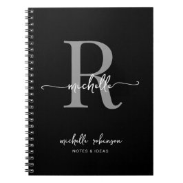 Cuaderno Elegante Femenino Chic Monograma de Nombre en Negr