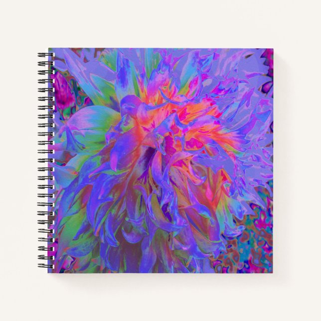Cuaderno Elegante Flor de Dahlia con decoración psicodélica (Anverso)