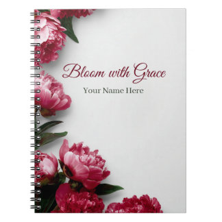 Cuaderno Elegante Flor de Peonía Rosa con Gracia Personaliz