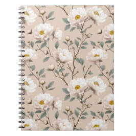 Cuaderno Elegante Flor de Rosa Marfil Patrón Floral