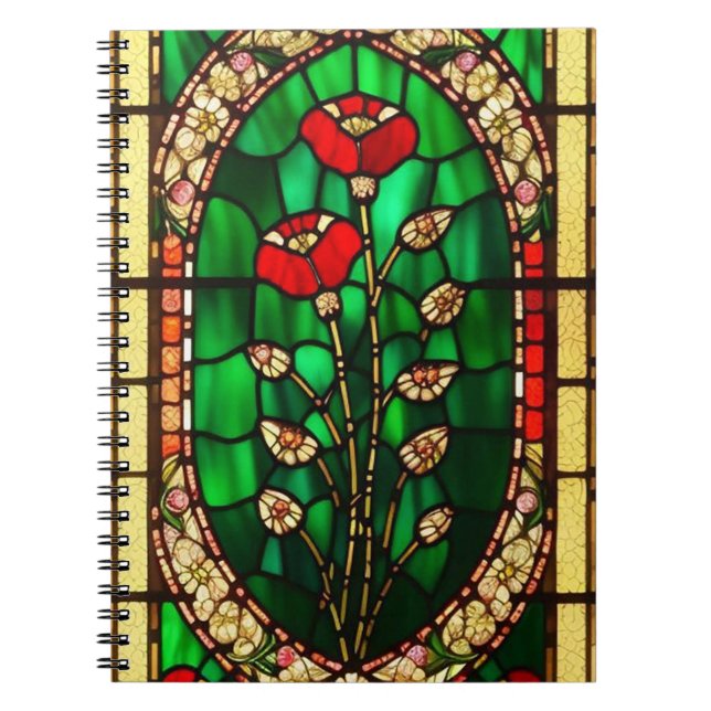 Cuaderno Elegante Flor Roja de Vidrio Teñido (Frente)