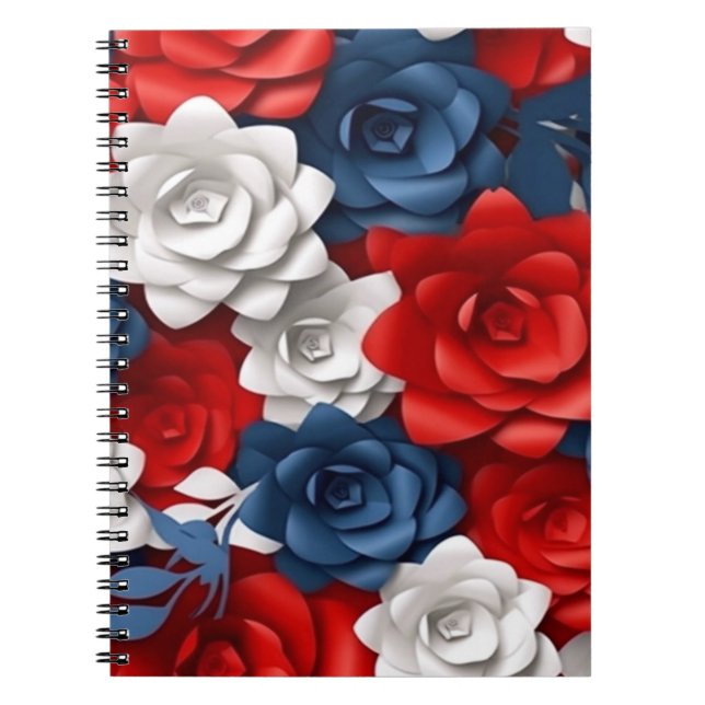 Cuaderno Elegante Flor Rojo Azul Blanco Azul Floral Jardín  (Frente)
