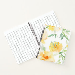 Cuaderno Elegante floral acuarela de durazno naranja amaril