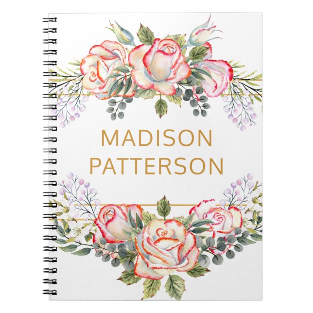Cuaderno Elegante Floral Acuarela Personalizada Chic Femeni (Frente)