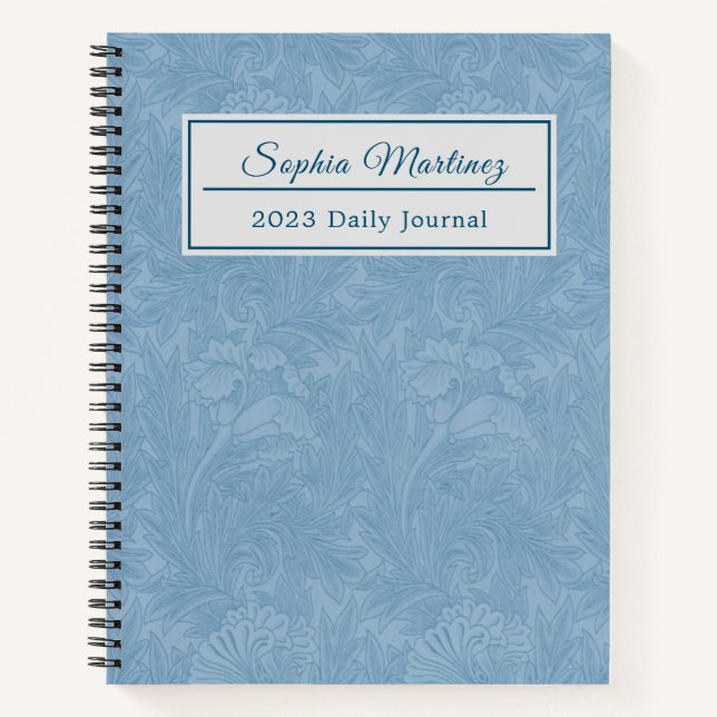 Cuaderno Elegante Floral Azul Polvo | Spiral Personalizado (Anverso)