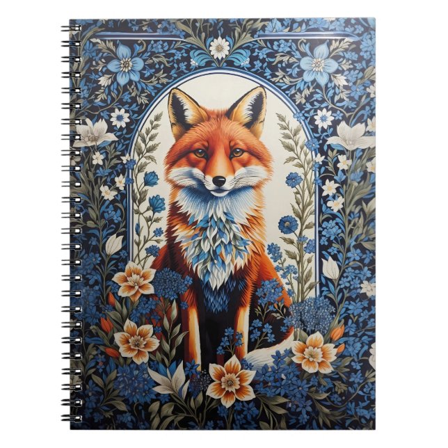 Cuaderno Elegante Floral Azul William Morris Inspirado Fox (Frente)